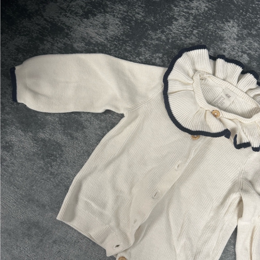 H&M Cream Cardigan with Ruffled Collar